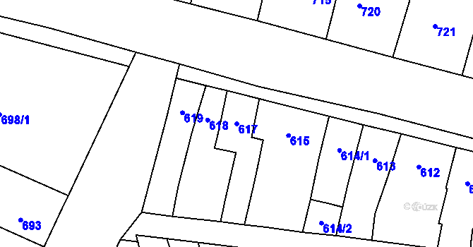 Parcela st. 617 v KÚ Rajhradice, Katastrální mapa