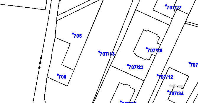 Parcela st. 707/13 v KÚ Rajhradice, Katastrální mapa