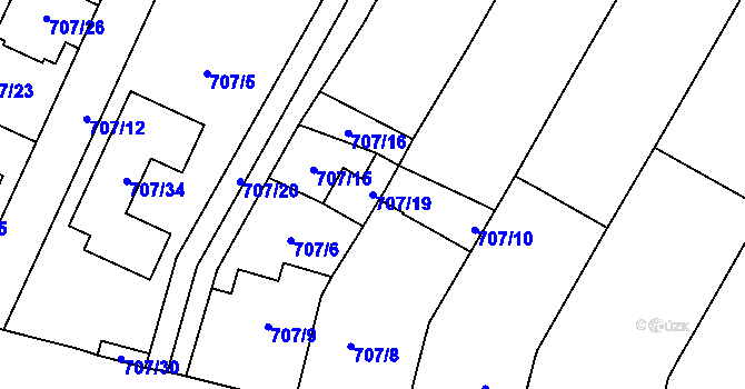 Parcela st. 707/19 v KÚ Rajhradice, Katastrální mapa