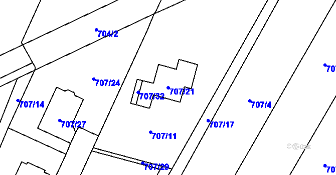 Parcela st. 707/21 v KÚ Rajhradice, Katastrální mapa