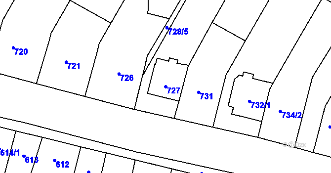 Parcela st. 727 v KÚ Rajhradice, Katastrální mapa