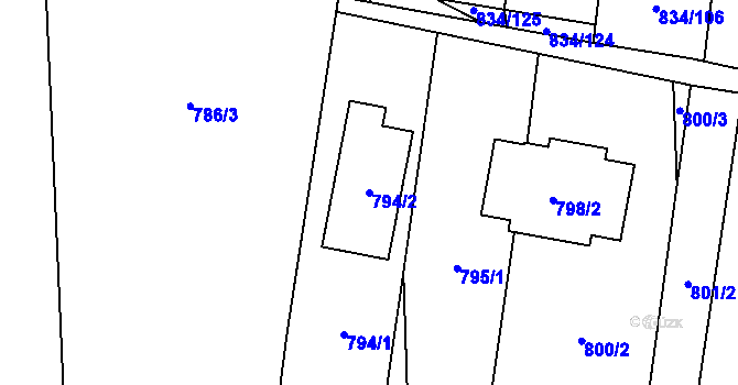 Parcela st. 794/2 v KÚ Rajhradice, Katastrální mapa