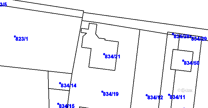 Parcela st. 834/21 v KÚ Rajhradice, Katastrální mapa