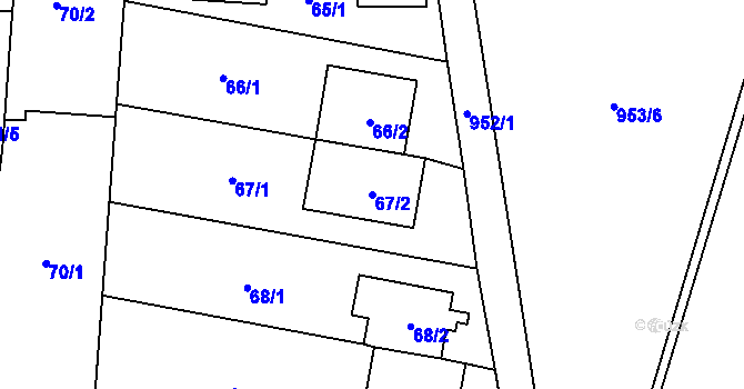 Parcela st. 67/2 v KÚ Rajhradice, Katastrální mapa