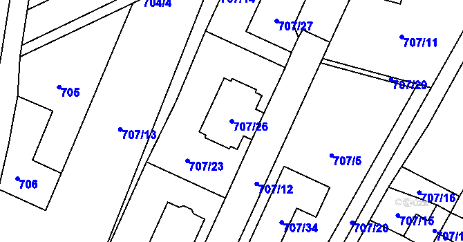 Parcela st. 707/26 v KÚ Rajhradice, Katastrální mapa