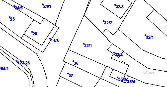 Parcela st. 33/1 v KÚ Rajhradice, Katastrální mapa