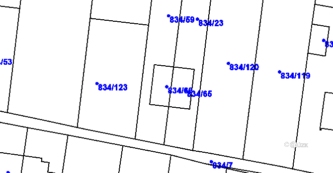Parcela st. 834/66 v KÚ Rajhradice, Katastrální mapa