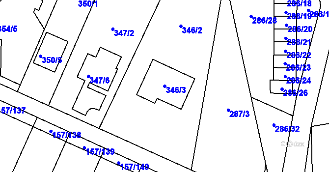 Parcela st. 346/3 v KÚ Rajhradice, Katastrální mapa