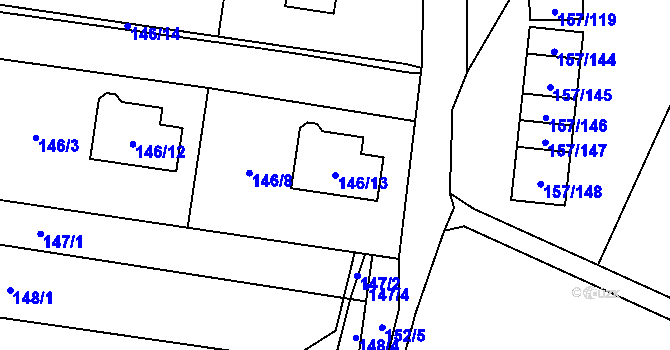 Parcela st. 146/13 v KÚ Rajhradice, Katastrální mapa