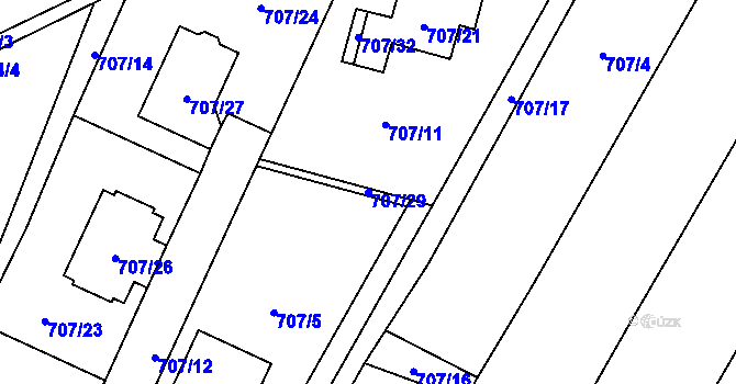 Parcela st. 707/29 v KÚ Rajhradice, Katastrální mapa