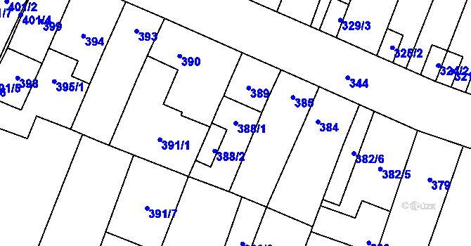Parcela st. 388/1 v KÚ Rajhradice, Katastrální mapa