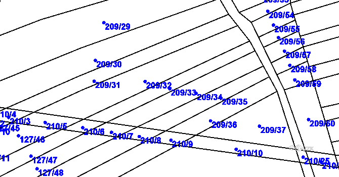 Parcela st. 209/33 v KÚ Rajhradice, Katastrální mapa