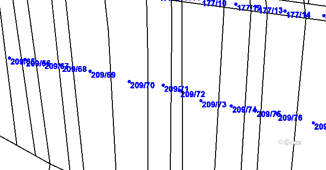 Parcela st. 209/71 v KÚ Rajhradice, Katastrální mapa