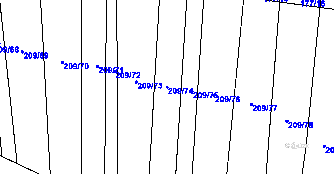 Parcela st. 209/74 v KÚ Rajhradice, Katastrální mapa