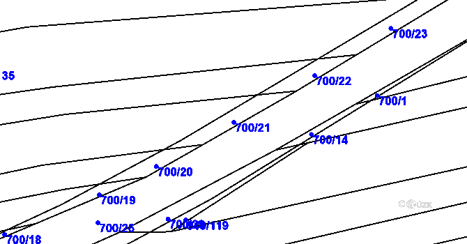 Parcela st. 700/21 v KÚ Rajhradice, Katastrální mapa