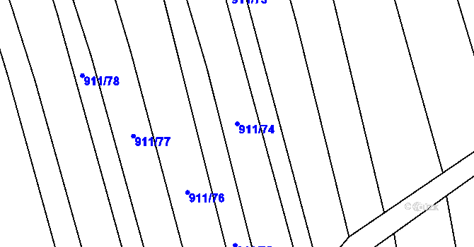Parcela st. 911/74 v KÚ Rajhradice, Katastrální mapa