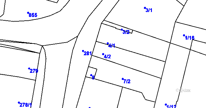 Parcela st. 4/2 v KÚ Rajhradice, Katastrální mapa