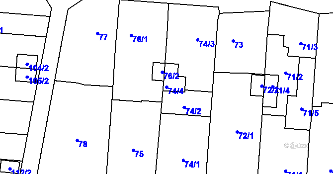 Parcela st. 74/4 v KÚ Rajhradice, Katastrální mapa