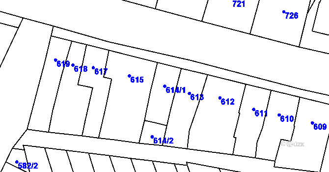 Parcela st. 614/1 v KÚ Rajhradice, Katastrální mapa