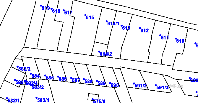 Parcela st. 614/2 v KÚ Rajhradice, Katastrální mapa