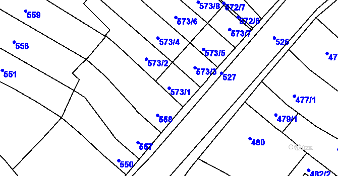 Parcela st. 573/1 v KÚ Rajhradice, Katastrální mapa