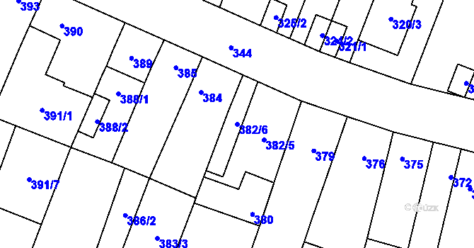 Parcela st. 382/6 v KÚ Rajhradice, Katastrální mapa