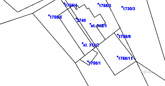 Parcela st. 312/2 v KÚ Rajnochovice, Katastrální mapa
