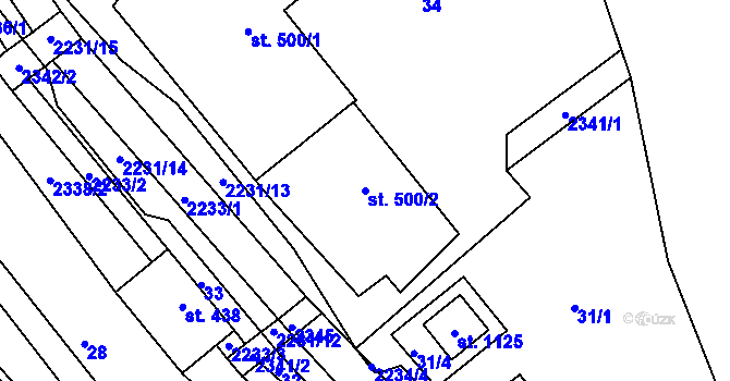 Parcela st. 500/2 v KÚ Rajnochovice, Katastrální mapa