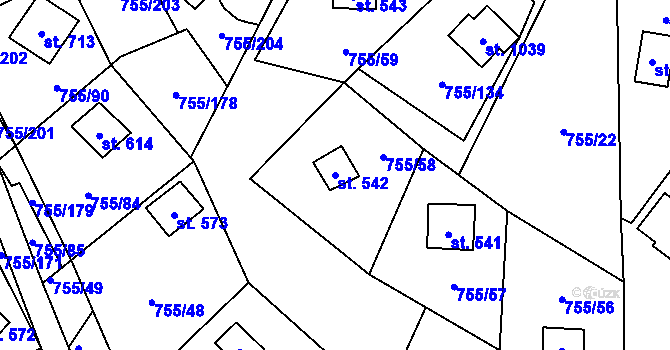 Parcela st. 542 v KÚ Rajnochovice, Katastrální mapa
