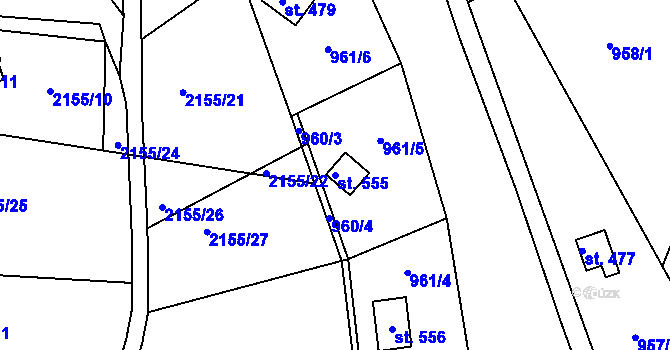 Parcela st. 555 v KÚ Rajnochovice, Katastrální mapa