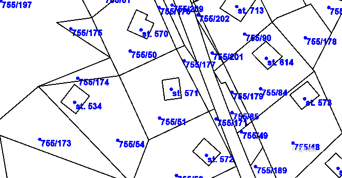 Parcela st. 571 v KÚ Rajnochovice, Katastrální mapa
