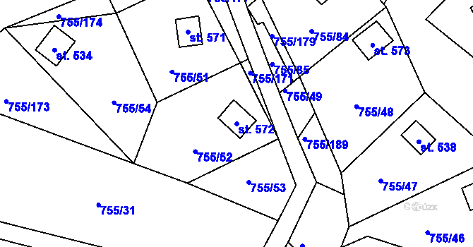 Parcela st. 572 v KÚ Rajnochovice, Katastrální mapa