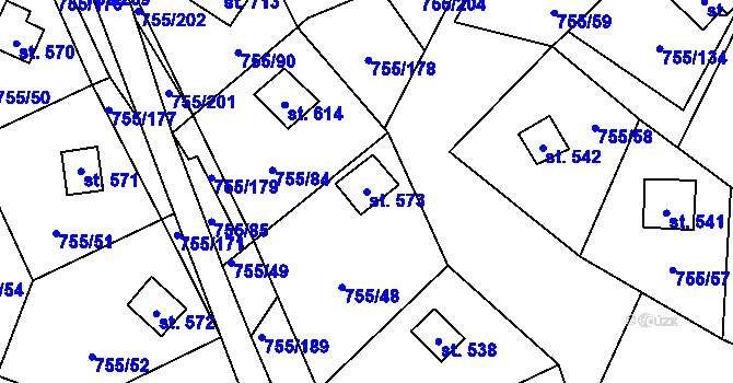 Parcela st. 573 v KÚ Rajnochovice, Katastrální mapa