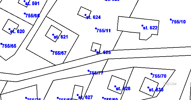 Parcela st. 625 v KÚ Rajnochovice, Katastrální mapa