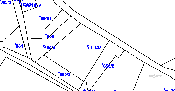 Parcela st. 635 v KÚ Rajnochovice, Katastrální mapa