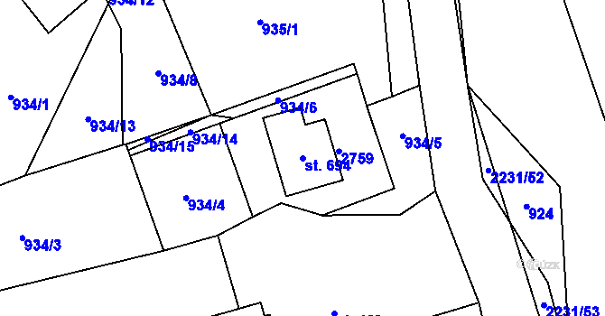 Parcela st. 694 v KÚ Rajnochovice, Katastrální mapa