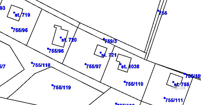 Parcela st. 721 v KÚ Rajnochovice, Katastrální mapa