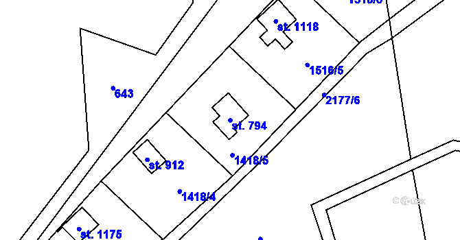 Parcela st. 794 v KÚ Rajnochovice, Katastrální mapa