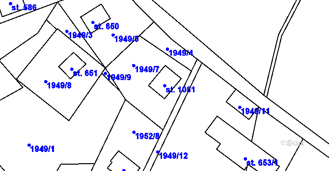 Parcela st. 1051 v KÚ Rajnochovice, Katastrální mapa