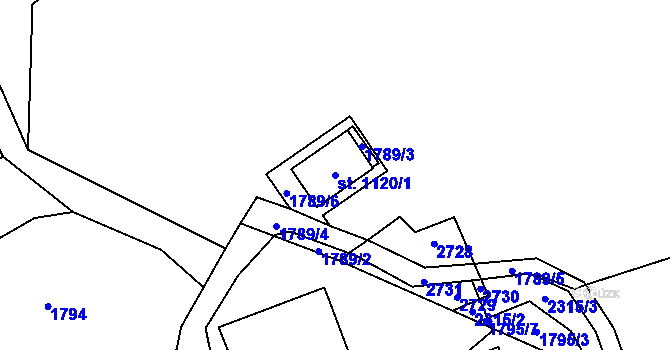 Parcela st. 1120/1 v KÚ Rajnochovice, Katastrální mapa