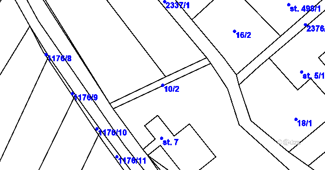 Parcela st. 10/2 v KÚ Rajnochovice, Katastrální mapa