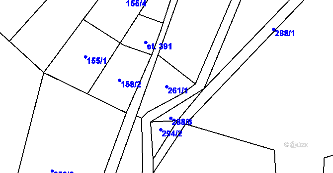 Parcela st. 261/1 v KÚ Rajnochovice, Katastrální mapa