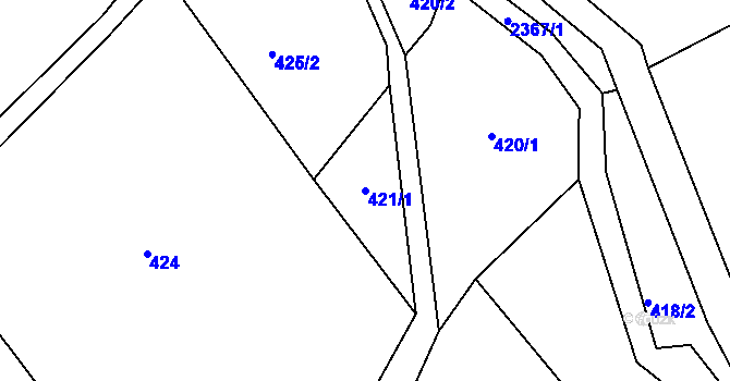 Parcela st. 421/1 v KÚ Rajnochovice, Katastrální mapa