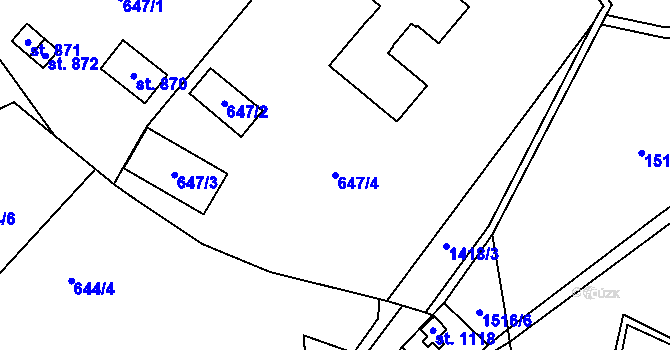 Parcela st. 647/4 v KÚ Rajnochovice, Katastrální mapa