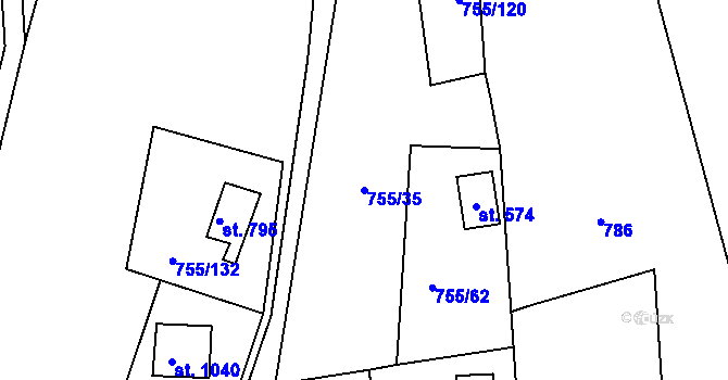 Parcela st. 755/35 v KÚ Rajnochovice, Katastrální mapa