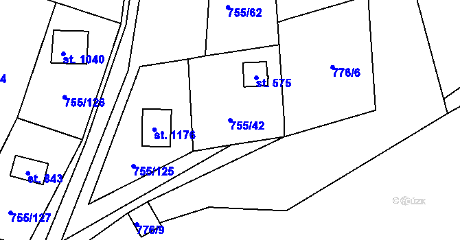 Parcela st. 755/42 v KÚ Rajnochovice, Katastrální mapa