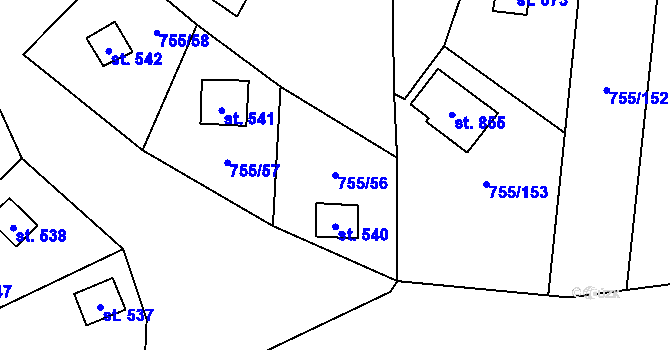 Parcela st. 755/56 v KÚ Rajnochovice, Katastrální mapa