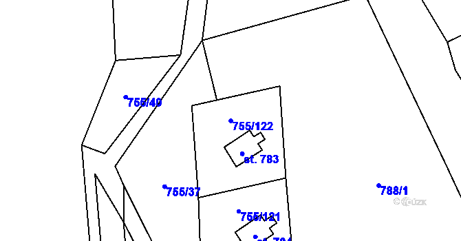 Parcela st. 755/122 v KÚ Rajnochovice, Katastrální mapa