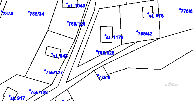 Parcela st. 755/125 v KÚ Rajnochovice, Katastrální mapa