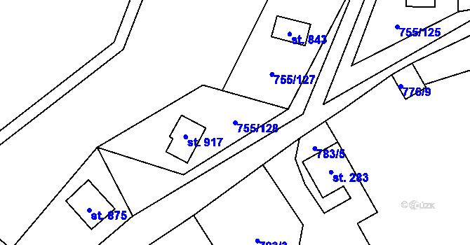 Parcela st. 755/128 v KÚ Rajnochovice, Katastrální mapa